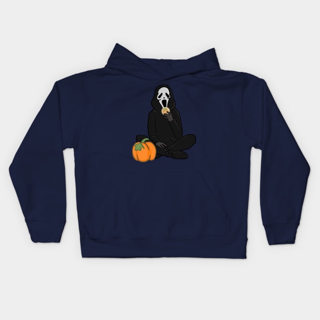 Ghostface eating pursburry pumpkin cookie Kids Hoodie by hypergrid